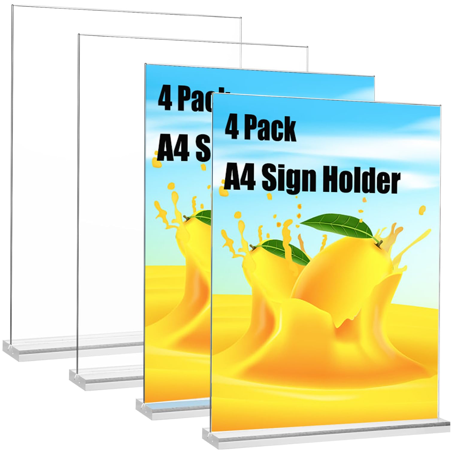Acrylic Sign Holder A4, 4 Pack Clear Display Stand Table Top Holder, Menu Flyer Plastic For Stores, Restaurants, Hotels, Office