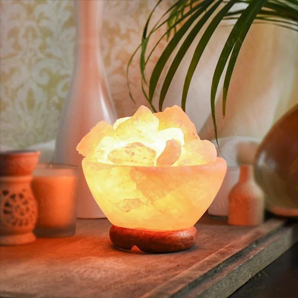 NatureBoost Himalayan Pink Salt Lamp Bowl with Chunks (BowlChunks) Comes with dimmer Switch and a Pair of 15W Bulbs Unique Gift idea