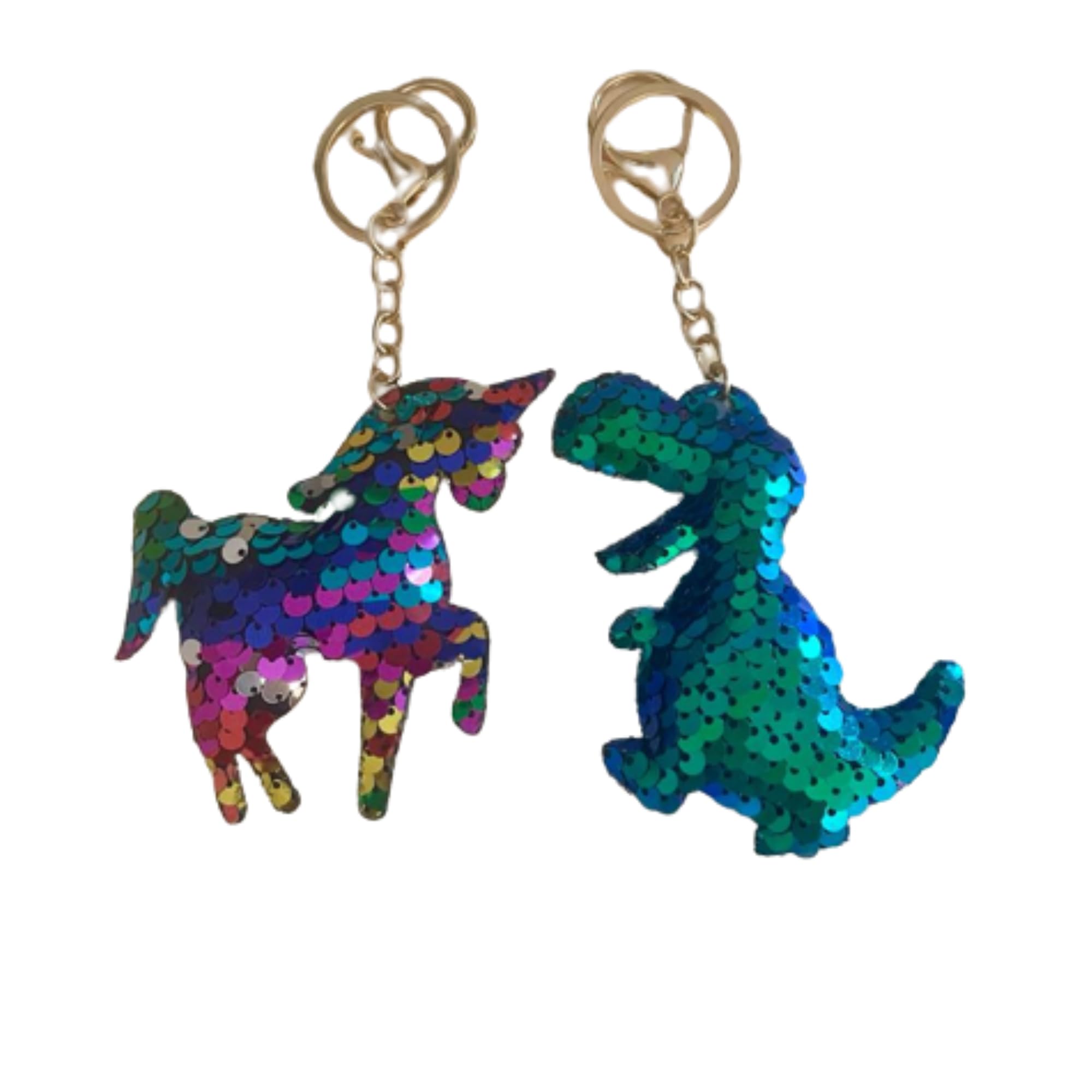 Crownofribbons Women's Green, Multi Multi Dinosaur Keychain And Rainbow Sparkling Unicorn Keyring For