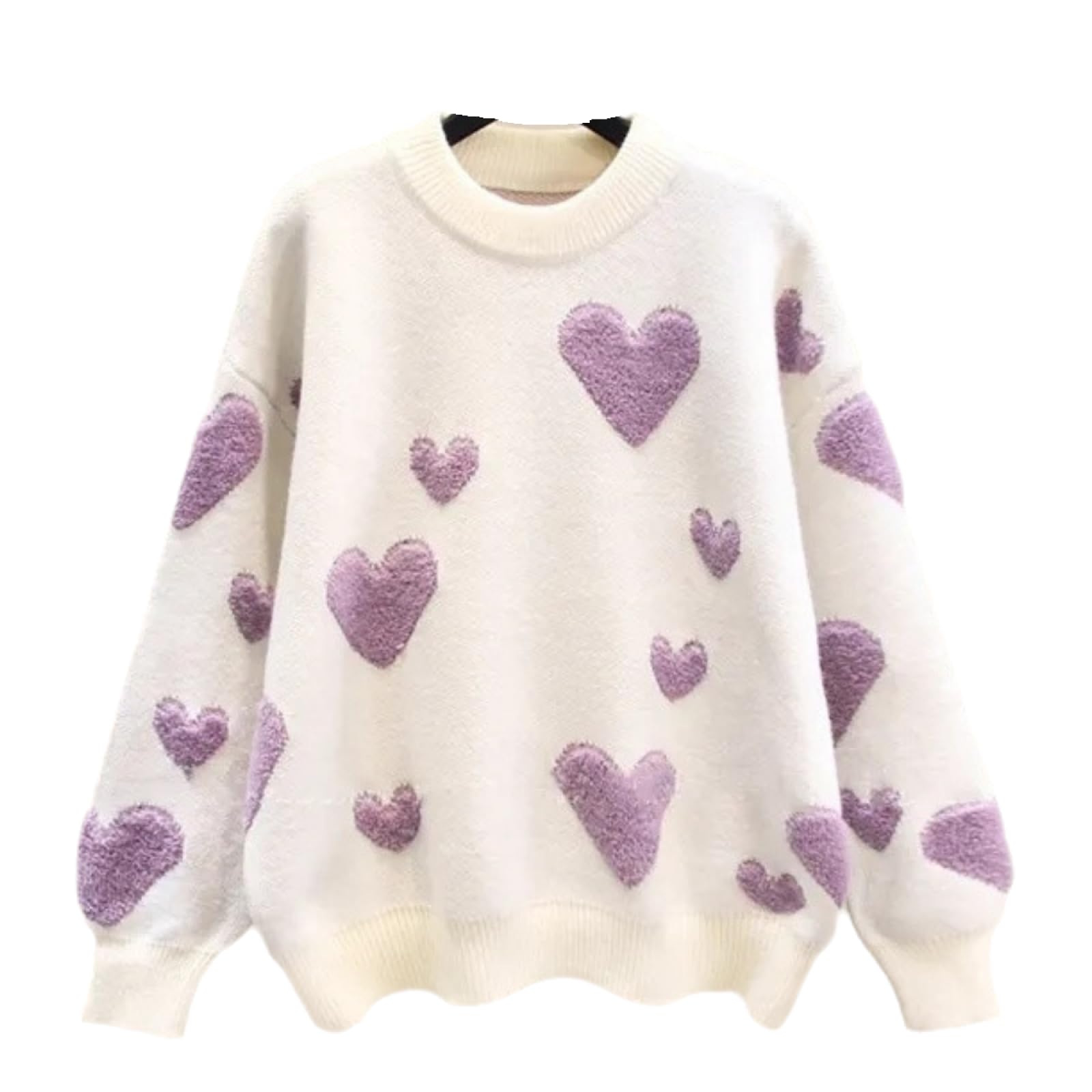 Moherowy sweter z dzianiny z rękawami nietoperza damski oversize sweter z cienkiej dzianiny, sweter z wełny merynosów z sercem styl sztokholmski wiosenny strój podróżny damskie czyste ubrania
