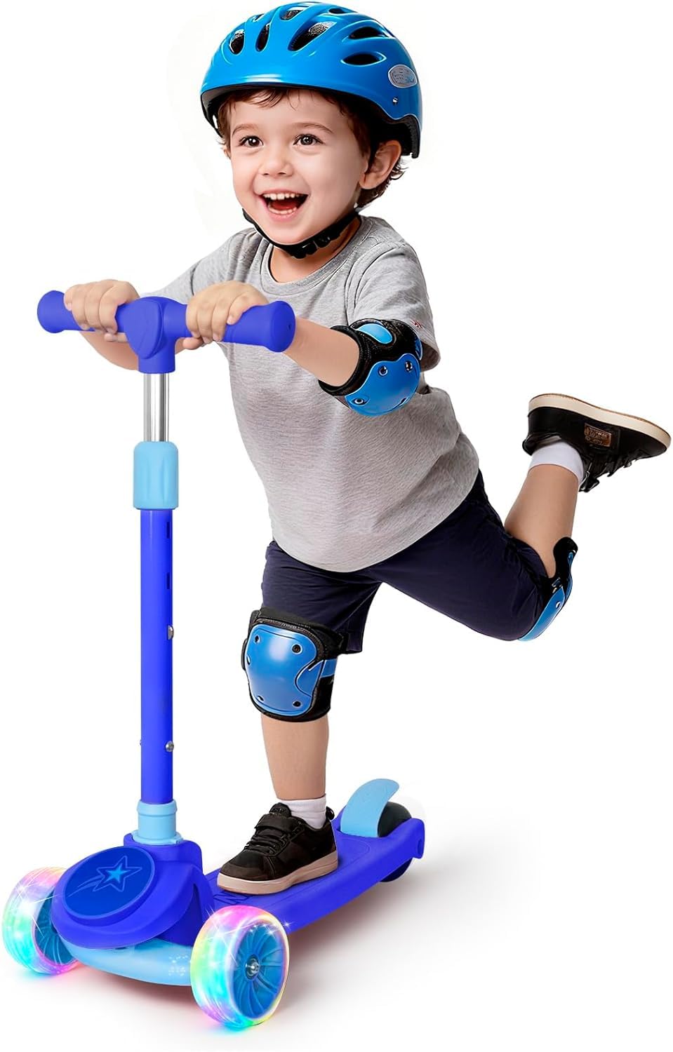 Nattork Kids Scooter for Girls Boys with Light Up Wheels, 3 Adjustable Height Handlebars, Lean-to-Steer Technology, Widen Anti-Slip Deck, 3 Wheel