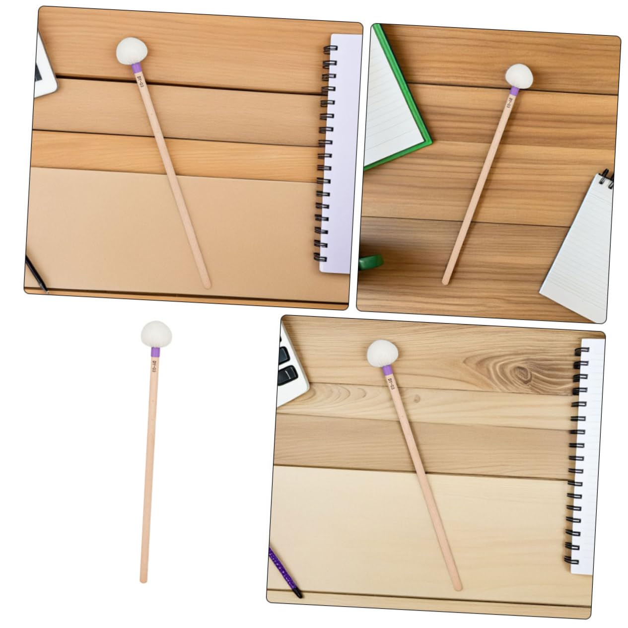 Baqueta de Percusión con Mango de Madera, Púrpura, 4 Piezas | Cabeza de Fieltro, Experiencia de Golpeo Estable y Tono Claro, para Escenarios y Timbales