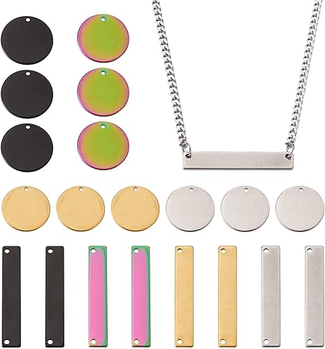 Pandahall - 72 colgantes de acero inoxidable 201 para estampación en blanco, rectángulo, ovalado, rombo, corazón, flor de rombo, etiquetas de