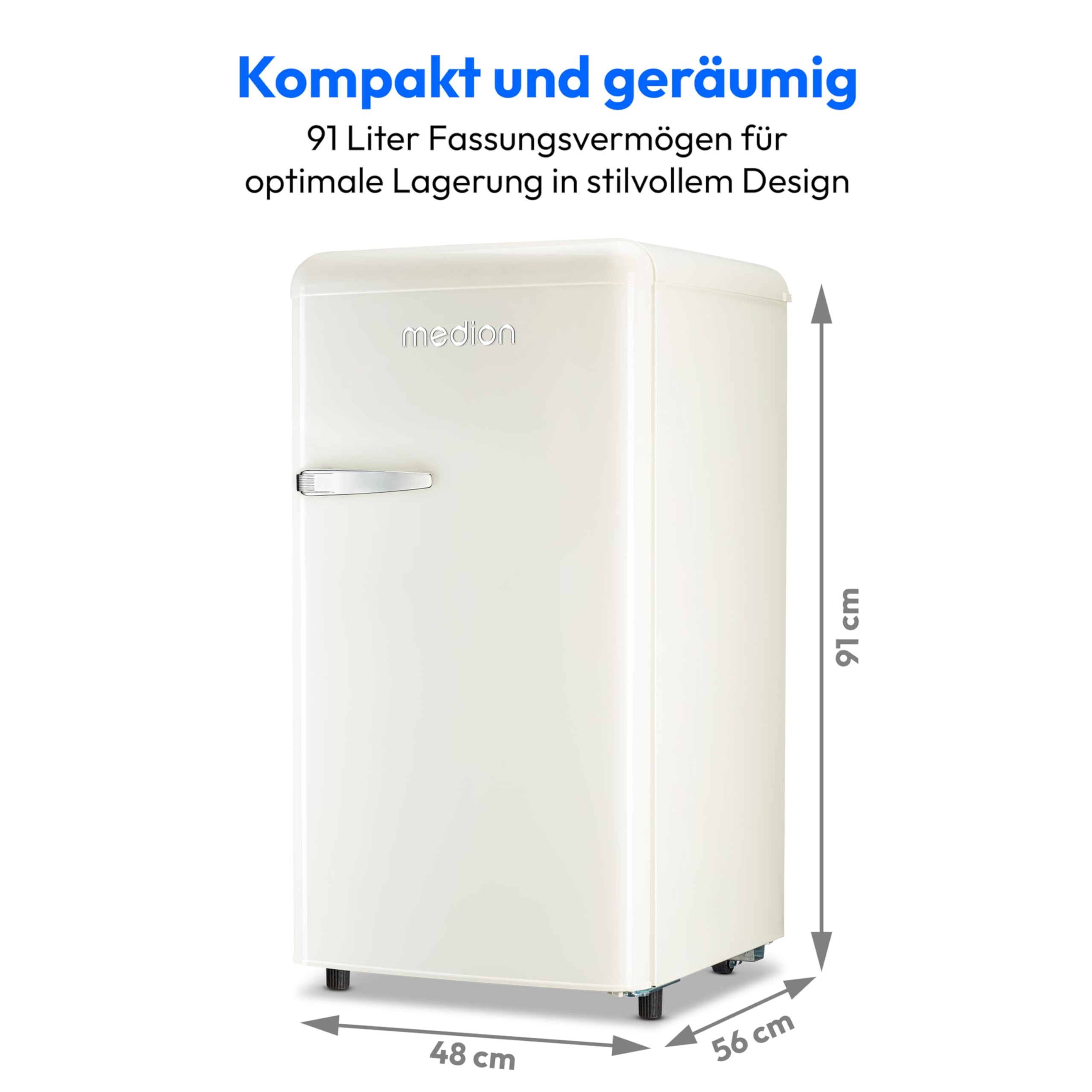 MEDION Retro Kühlschrank 91 Liter 91cm Höhe freistehend cream MD37800