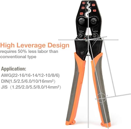 Miniatura 5 de iCrimp - Engarzadora de terminales no aislados, AWG 22-6, herramienta de crimpadora de cable de trinquete para terminales de cable de batería,