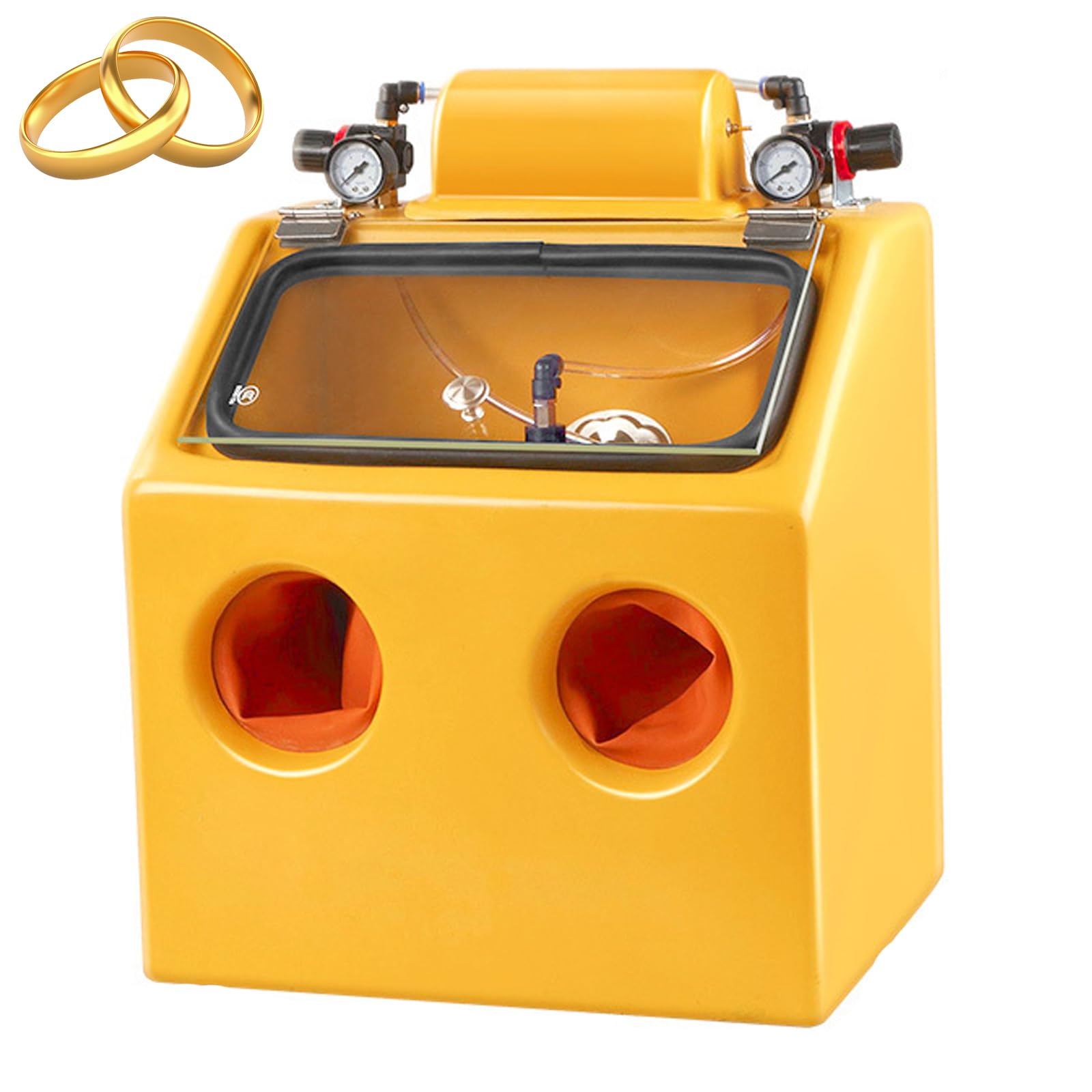 Cabina de Arenado, Cabina Portátil de Arenado con Aire | Cabina de Arenado de Sobremesa, Doble Válvula de Presión de Aire & Iluminación Incluida, para Eliminación de Óxido(yellow)