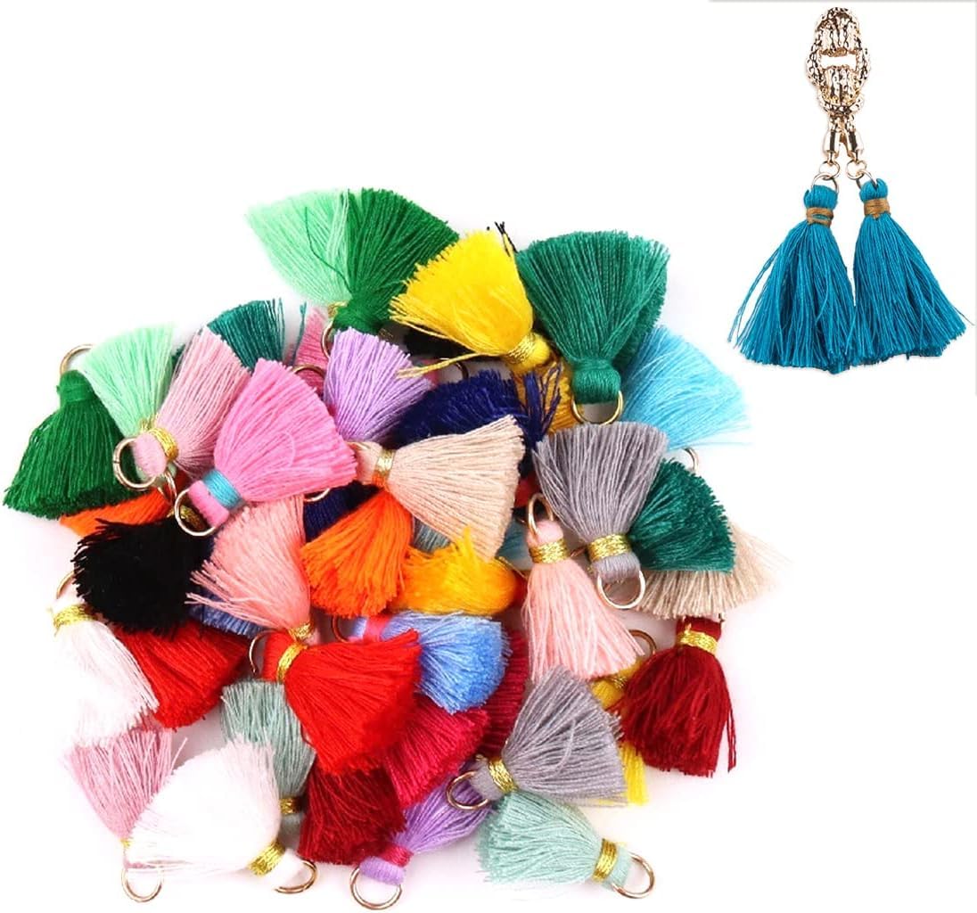 ZKSXOA 50 Pcs Mini Fringe Tassels, Tassel Pendants, Mini Tassels, Colourful Tassel, 2 cm, Tassel Pendant, Mini Decorative Tassels, Handmade Tassels, for Earrings, DIY Crafts, Keychains, Jewelry Making