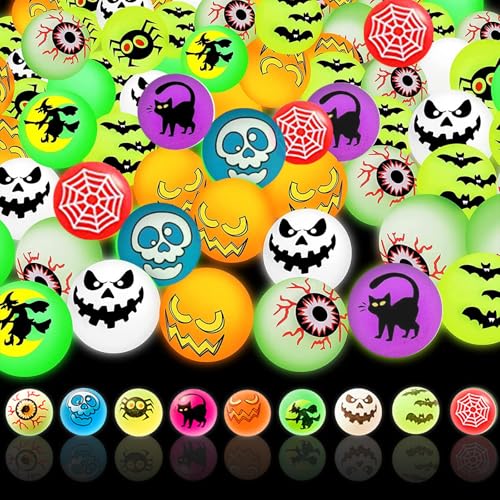 Chingcoo Lot de 81 balles rebondissantes en caoutchouc pour Halloween - Flummi lumineux dans l'obscurité - Pour enfants - Pour fête d'Halloween - Cadeau mignon ou acide Chingcoo Lot de 81 balles rebondissantes en caoutchouc pour Halloween - Flummi lumineux dans l'obscurité - Pour enfants - Pour fête d'Halloween - Cadeau mignon ou acide