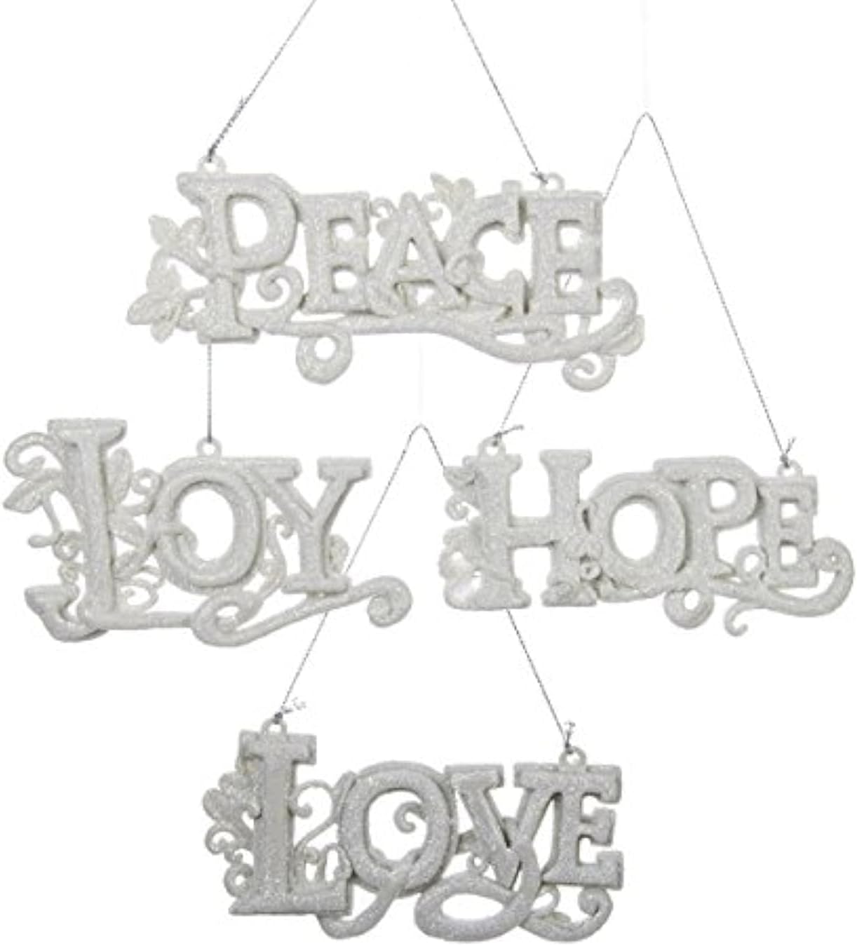 Kurt Adler H5581 White "Love", "Hope", "Joy" And "Peace" Word Sign Ornament Set Of 4