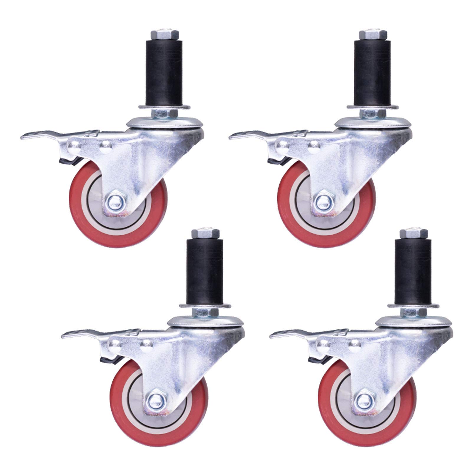 GBRJUYF Heavy Duty 75mm Polyurethane Caster Wheels with Brake - 4 Pack Swivel Castors for Workbench, Trolley & Furniture - M12x60mm Bolt & Round Tube Compatible