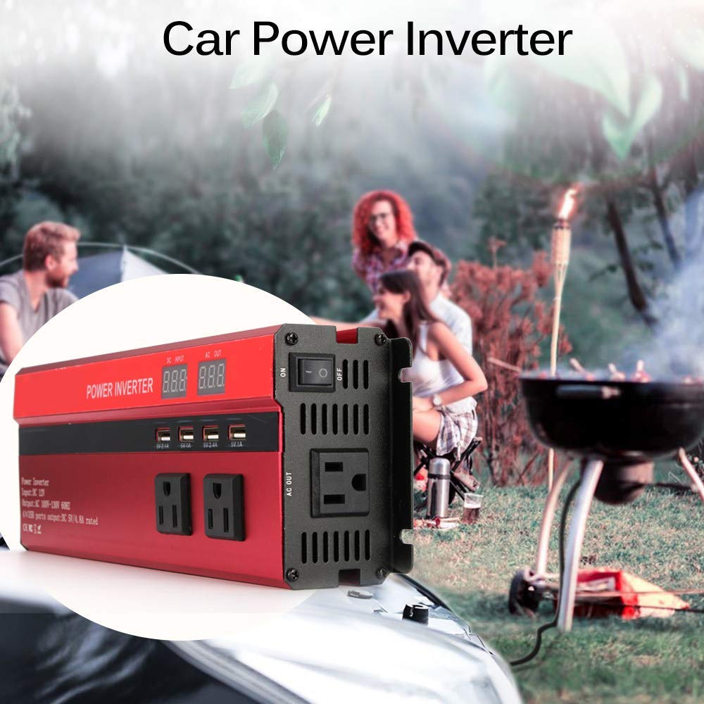 Przetwornica napięcia samochodowego 2000 W, konwerter napięcia DC na AC z wyświetlaczem LCD, 4 interfejsy USB, 3 gniazda AC, podróże i kempingi, 24 V na 220 V