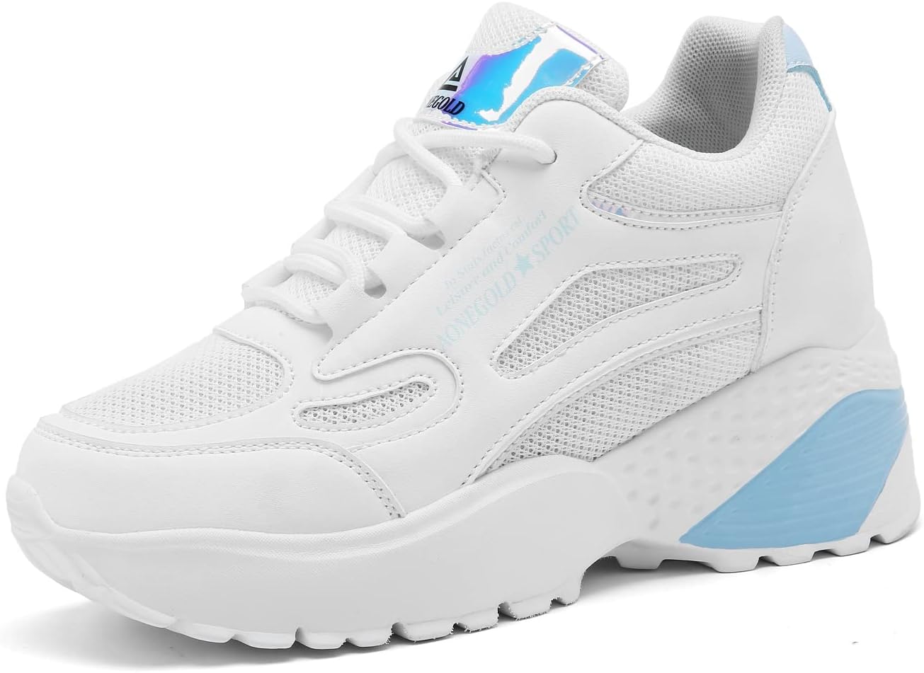 AONEGOLD Womens Ladies Hidden Wedges Trainers Breathable Mesh Sneakers Comfortable Platform Wedge Shoes