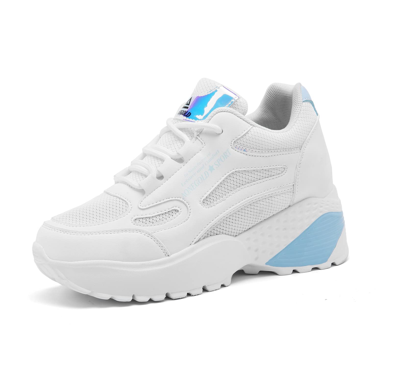 AONEGOLD Womens Ladies Hidden Wedges Trainers Breathable Mesh Sneakers Comfortable Platform Wedge Shoes