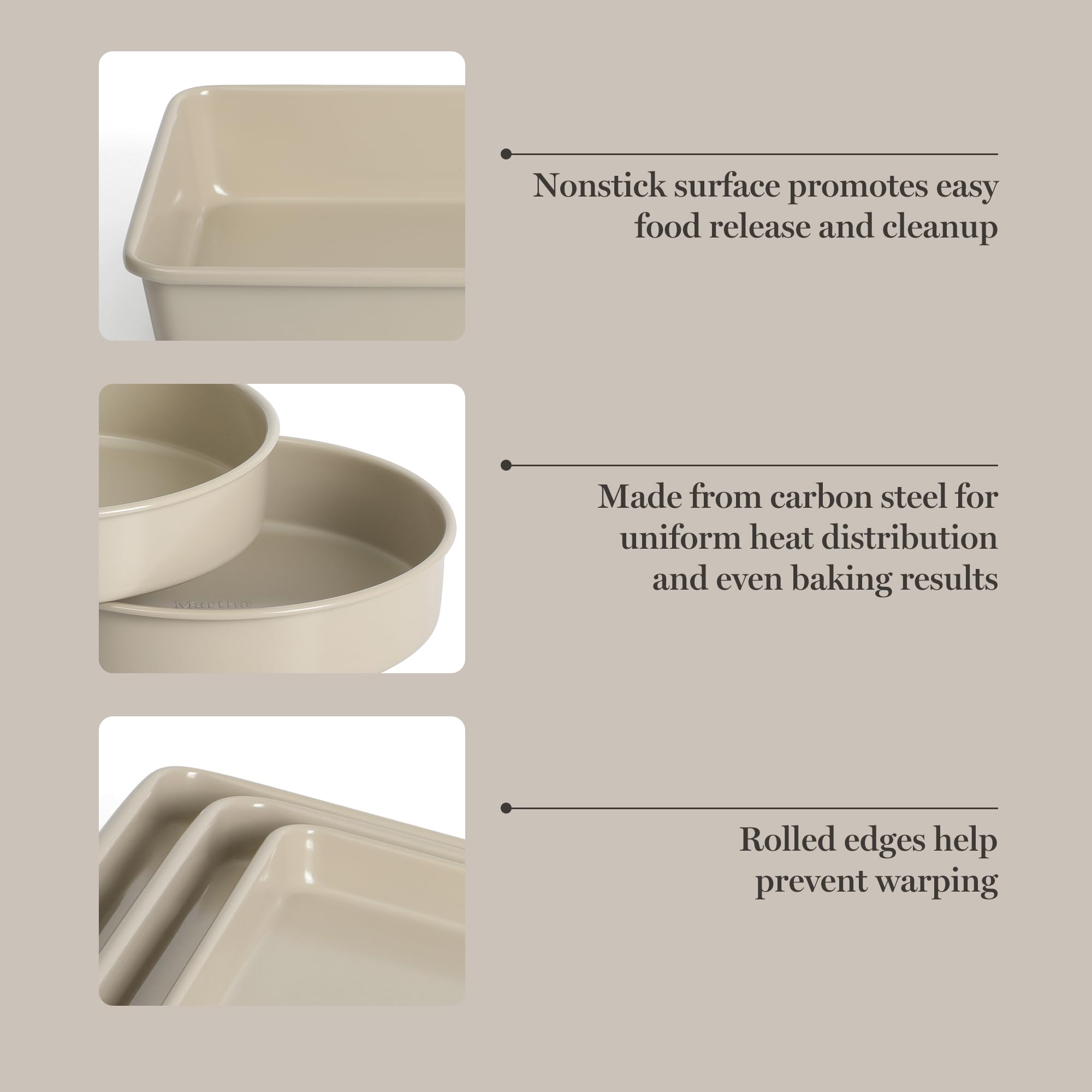 Martha Stewart Gallen 10 sztuk patelni do pieczenia ceramiczne bez PFA nietoksyczne nieprzywierające naczynia do pieczenia zestaw - taupe