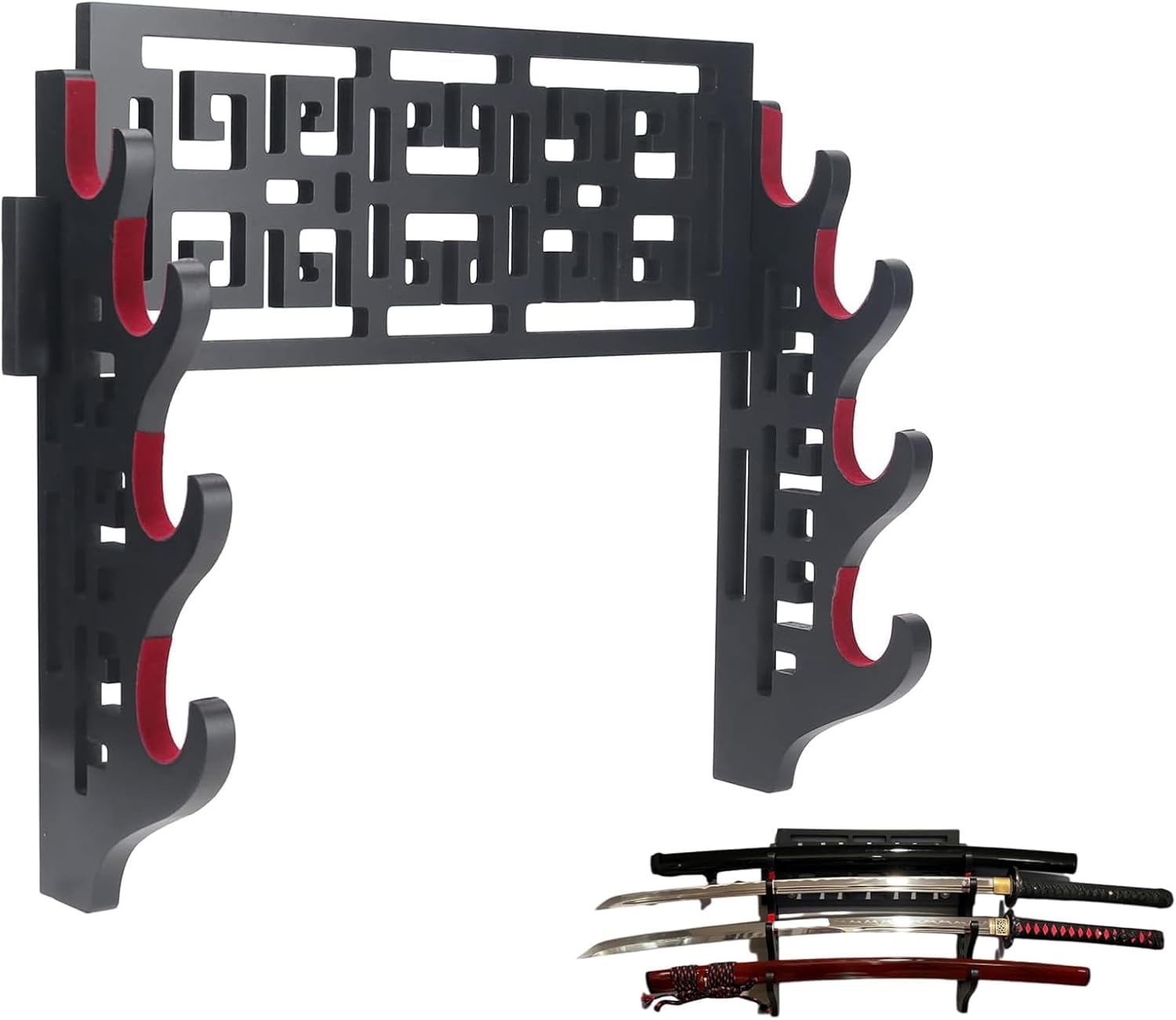 CNLQ Padded Sword Wall Mount Katana Stand Samurai Sword Holder Display Rack Chinese Tai Chi Bagua Style