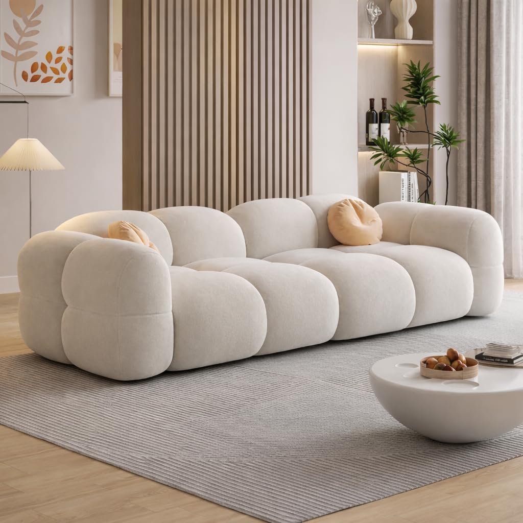 LEGACY OF COMFORT Prith Velvet Modern Cloud Sofa Upholstered 3 Seater Sofa Three Seater Sofa for Living Room Hotels & Offices (Beige)-image-19