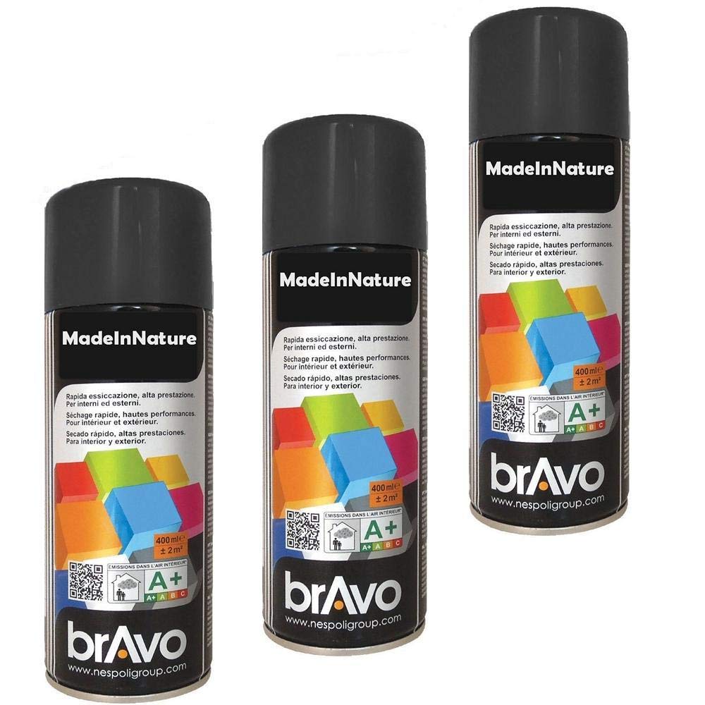 MadeInNature Sprühfarbe Spraydosen, Sprühlack, Schwarz, matt, 400 ml, RAL 9005, 6 Stück
