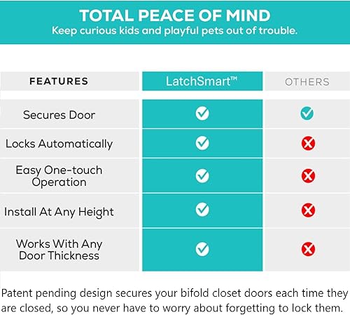 Miniatura 5 de Cerradura de puerta plegable (paquete de 2), se cierra automáticamente, cerradura de seguridad para niños y mascotas exclusivamente para armarios y