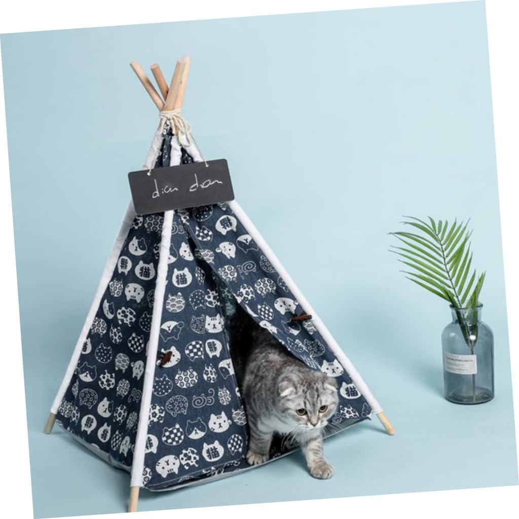 Tente pour Animaux de Compagnie Tente Démontable et Lavable en Lin et Bois Lit Confortable Design Sécurisé pour Chat et Chien, pour Intérieur et Extérieur