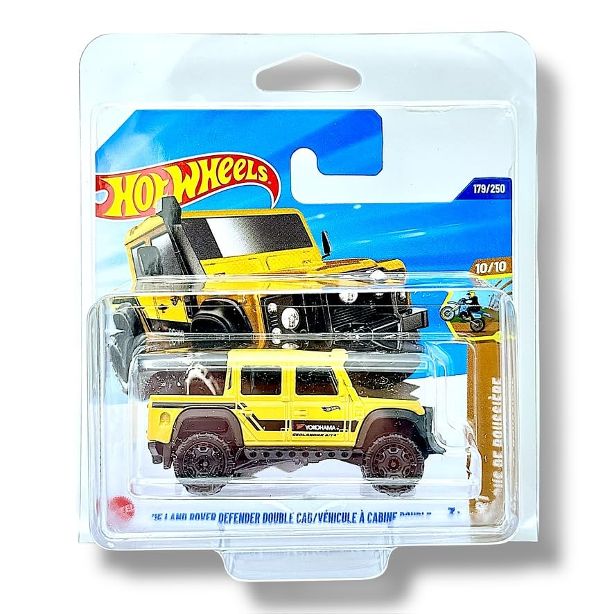 Hot Wheels '15 Land Rover Defender Double Cab (Yellow & Black) 10/10 Dirt - 2025-179/250 (Short Card) - includes a KLAS Car Keeper Protector Case - JBC00