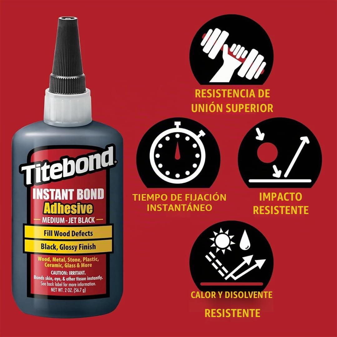 Titebond Pegamento central para reparación de carpintería de Instant Bond 8211, 57 ml, color negro