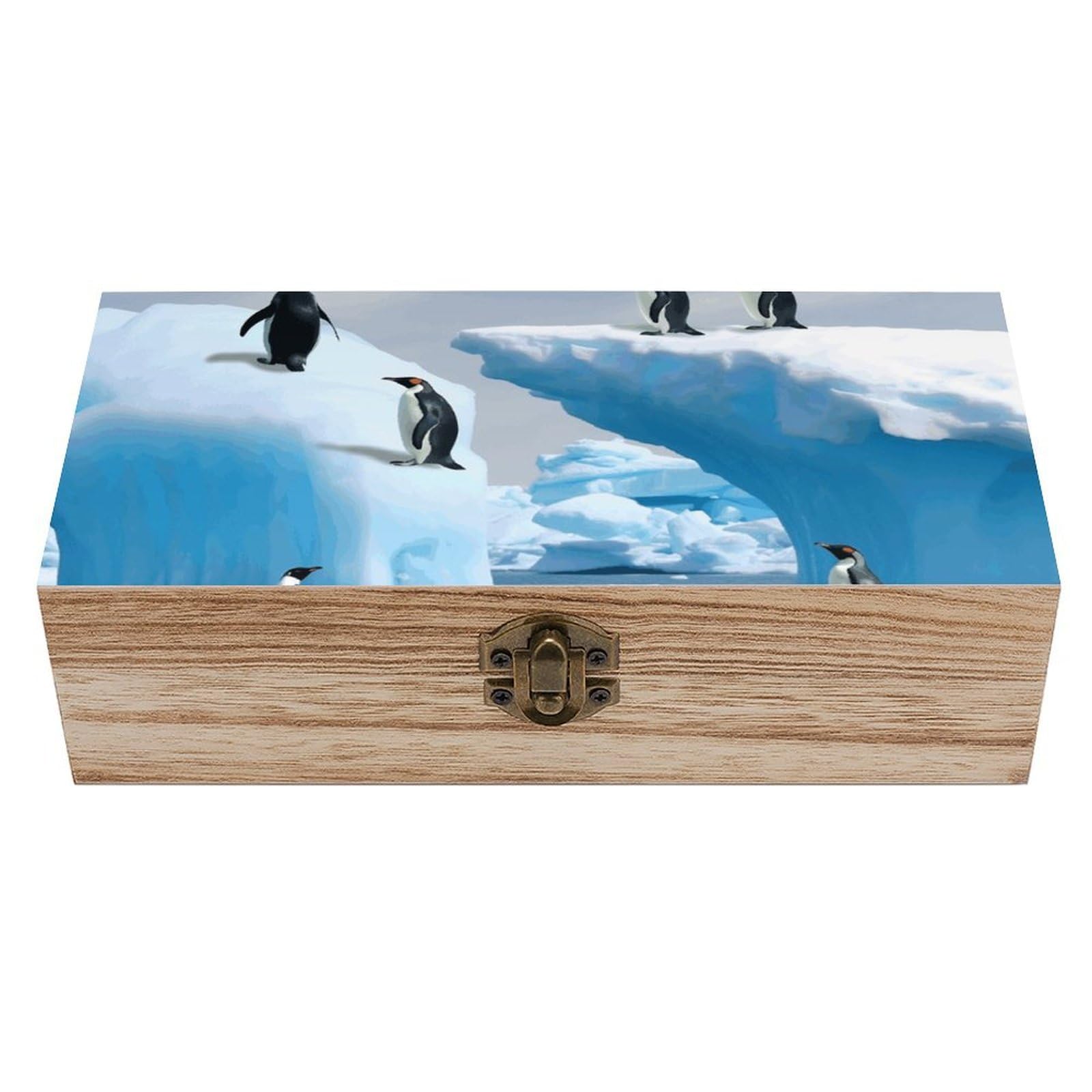 FekiLoot Penguins Wooden Keepsake Box Decorative Wood Storage Organizer with Hinged Lid Large Handmade Boxes Wedding Memory Treasure Box for Jewelry Photos Stamps Crafts