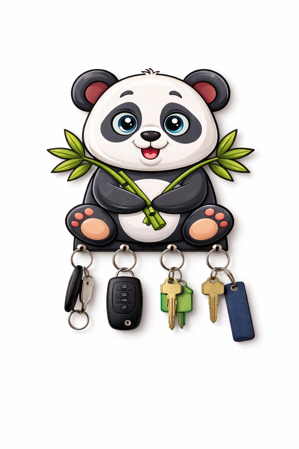 Panda Key Holder for Wall | Wooden Key Stand with 4 Hooks for Home | Cute Panda Wall Key Hanger for Entryway, Living Room & Kids Room Decor-image-35