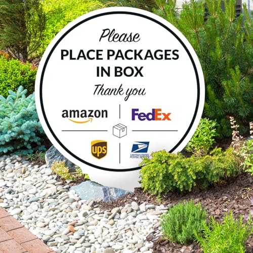 Image of Package Delivery Sign, Please Leave Packages Here Sign, FedEx, Amazon, UPS, USPS, 9x17 Inches Round Shape, Aluminum Composite Made in USA by Sigo Signs
