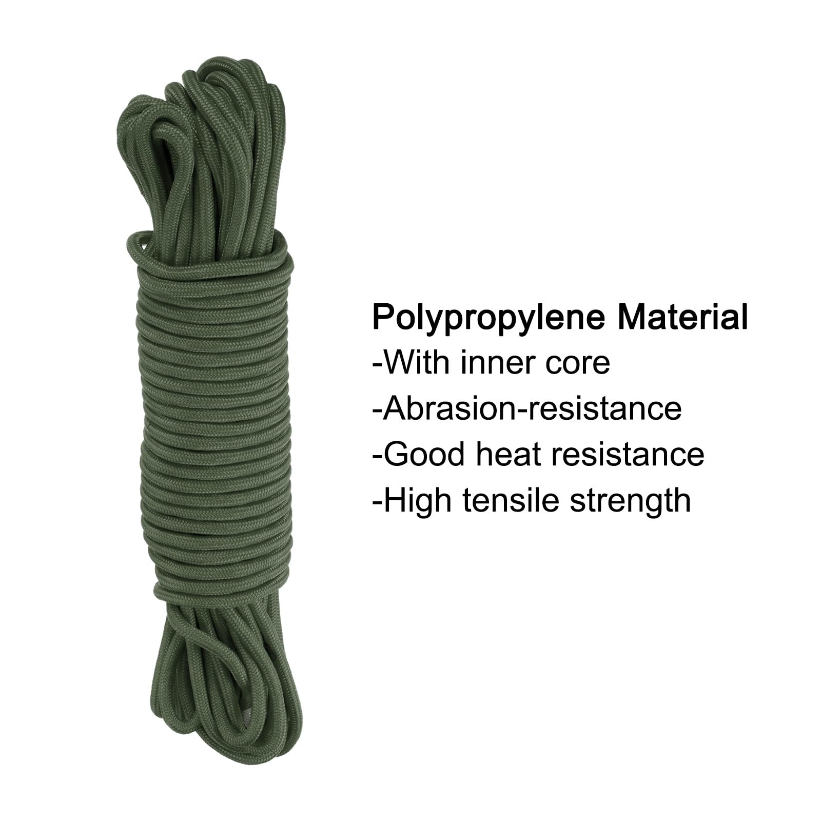 QUARKZMAN Corde tressée en Corde en polypropylène 30M/98ft 1/2" 12mm Vert Olive pour Utilisation intérieure et extérieure, Camping, Corde à Linge
