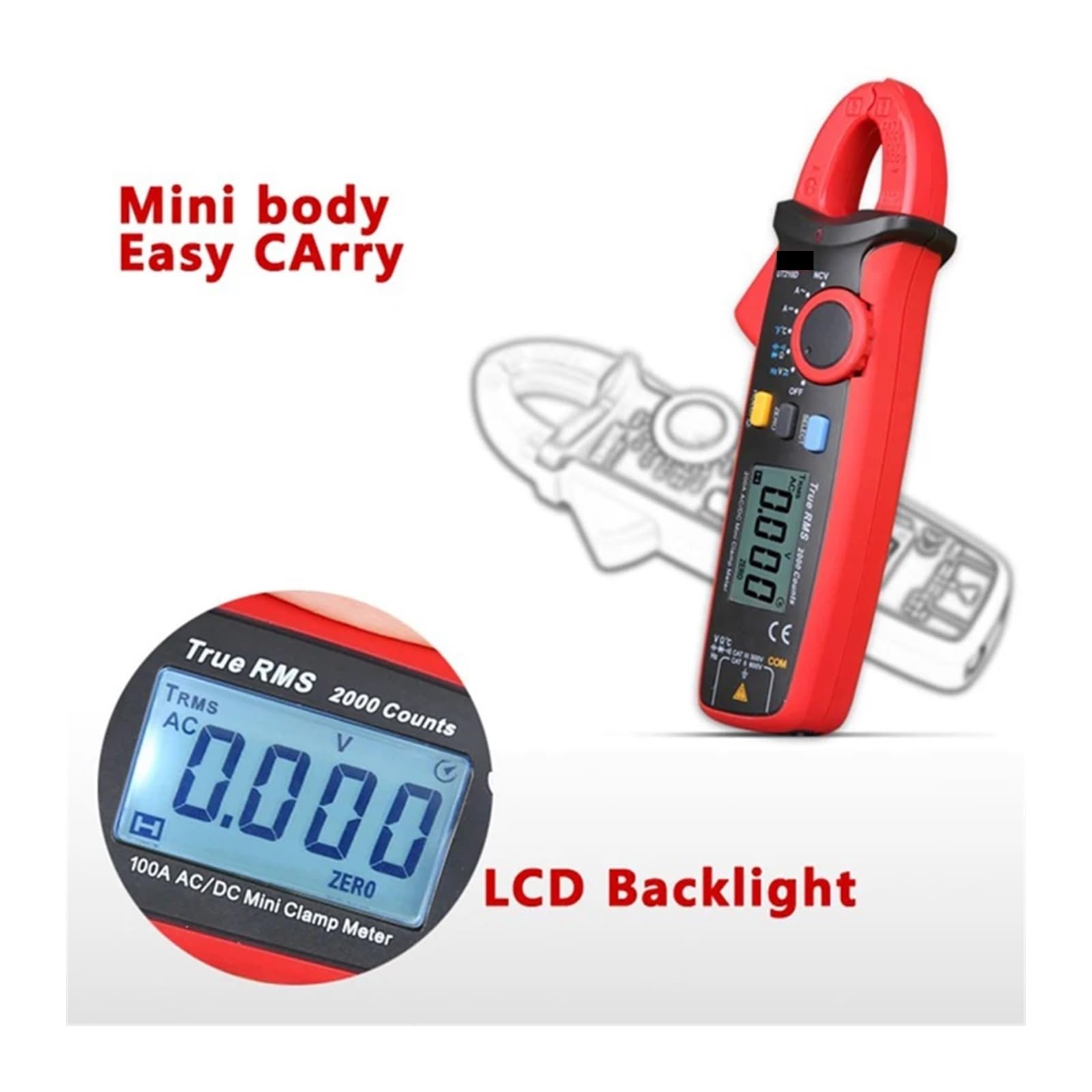 Pinza amperimétrica digital, UT210E UT210D UT202A + UT204 Plus UT201A AC DC Medidor De Corriente Alica Voltímetro Amperímetro Digital Multímetro Abrazadera Amperimétrica(UT210E)