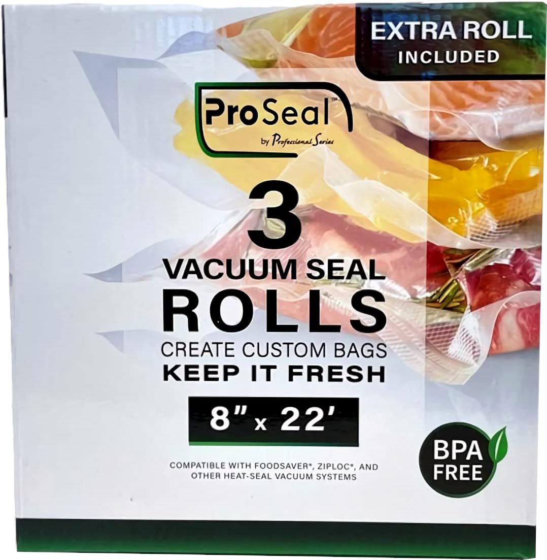 ProSeal PSVR002 Pack of 3 Vacuum Sealer Roll Bags; 8" x 22