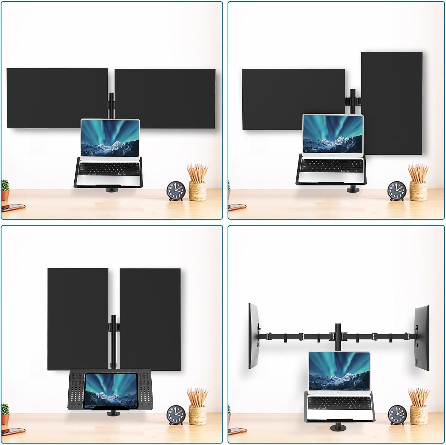 HUAUNO モニターアーム　デュアルモニター ノートPCトレイ　セット Amazon.co.jp: HUANUO ノートパソコンマウント 高さ調節可能 デュアル
