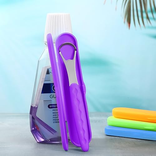 Miniatura 7 de 4 piezas de limpiador de lengua para adultos y niños, cepillo de lengua de acero inoxidable, raspador de lengua de metal, reduce el mal aliento con