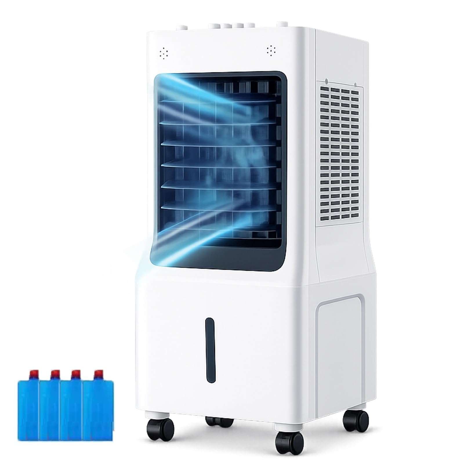 Portable Swamp Cooler, 60°Oscillating Evaporative Air Cooler with 4 Ice Packs, 3 Speeds 2.64 Gal Water Tank for Home Office