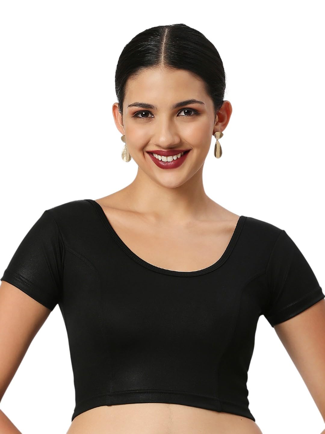 Women's Lycra Solid Cap Round Neck Sleeve Readymade Saree Blouse-image-26