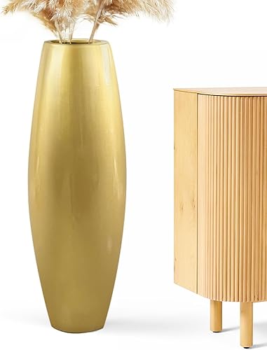 Jarrón alto para suelo, 35.5 pulgadas (35.4 in, 2.95 pies) de alto, jarrón alto resistente para decoración, resina dorada