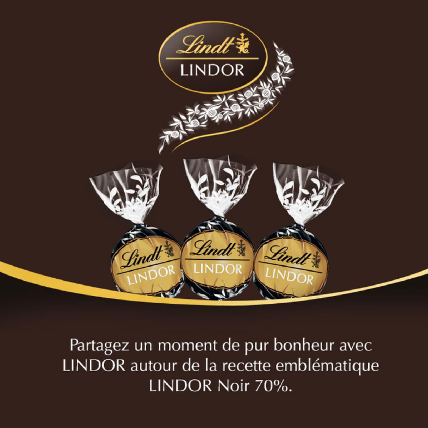 LINDT - 100 bouchées LINDOR Chocolat Noir 70% - Boîte 1,25 kg