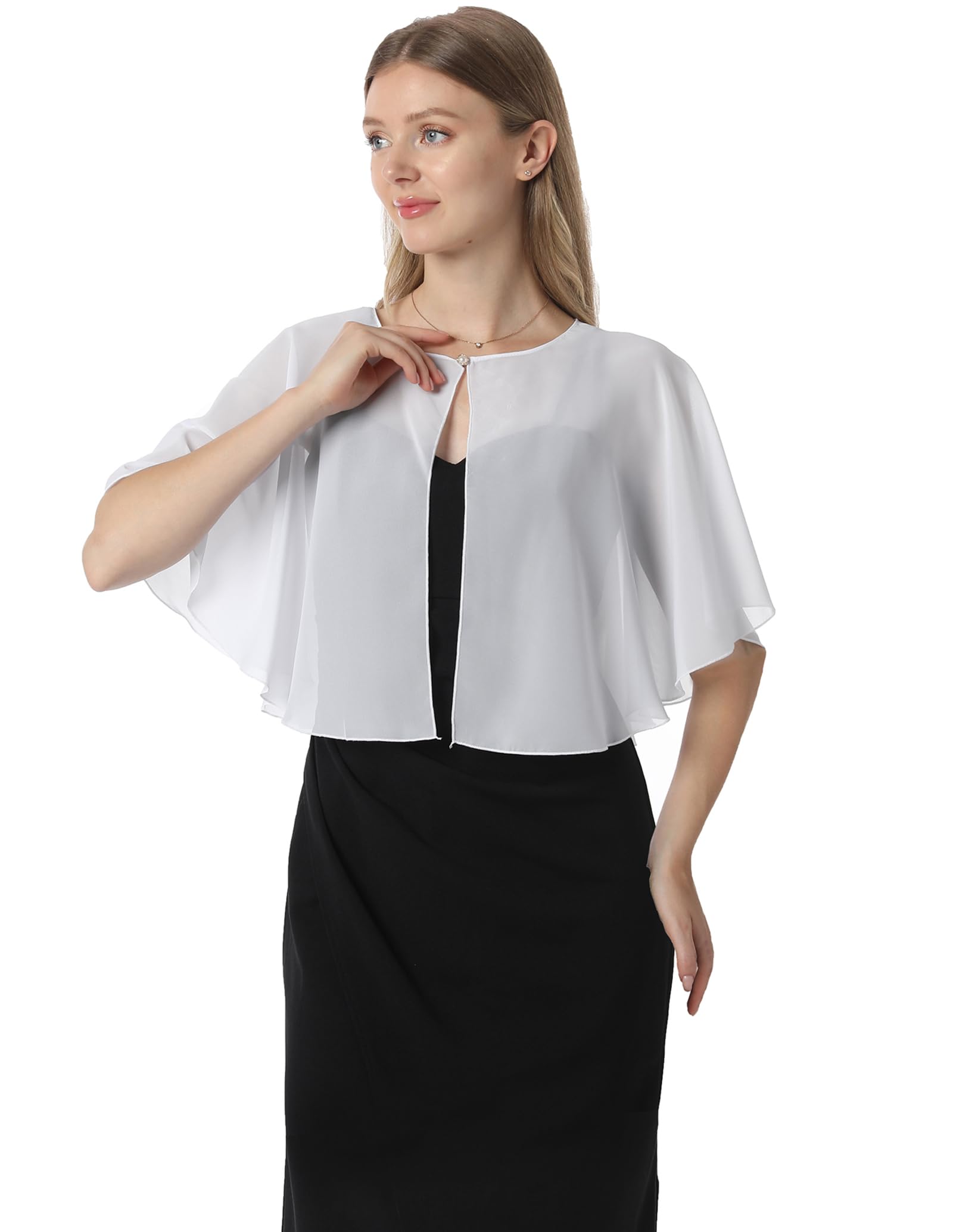 Soft Capelets capes Shawls and Wraps for Dress Chiffon Shrug Wedding Cape Cover Up, Ivory, One Size