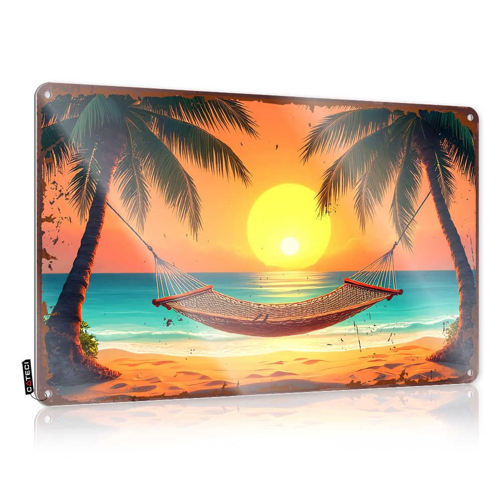 Fzfn Boys Colour Sunset Serenity: Hammock Bliss Between Palm Trees Plaque Bedroom Decorations | Sarcastic Decor Decorative Wall Art(30X40cm)