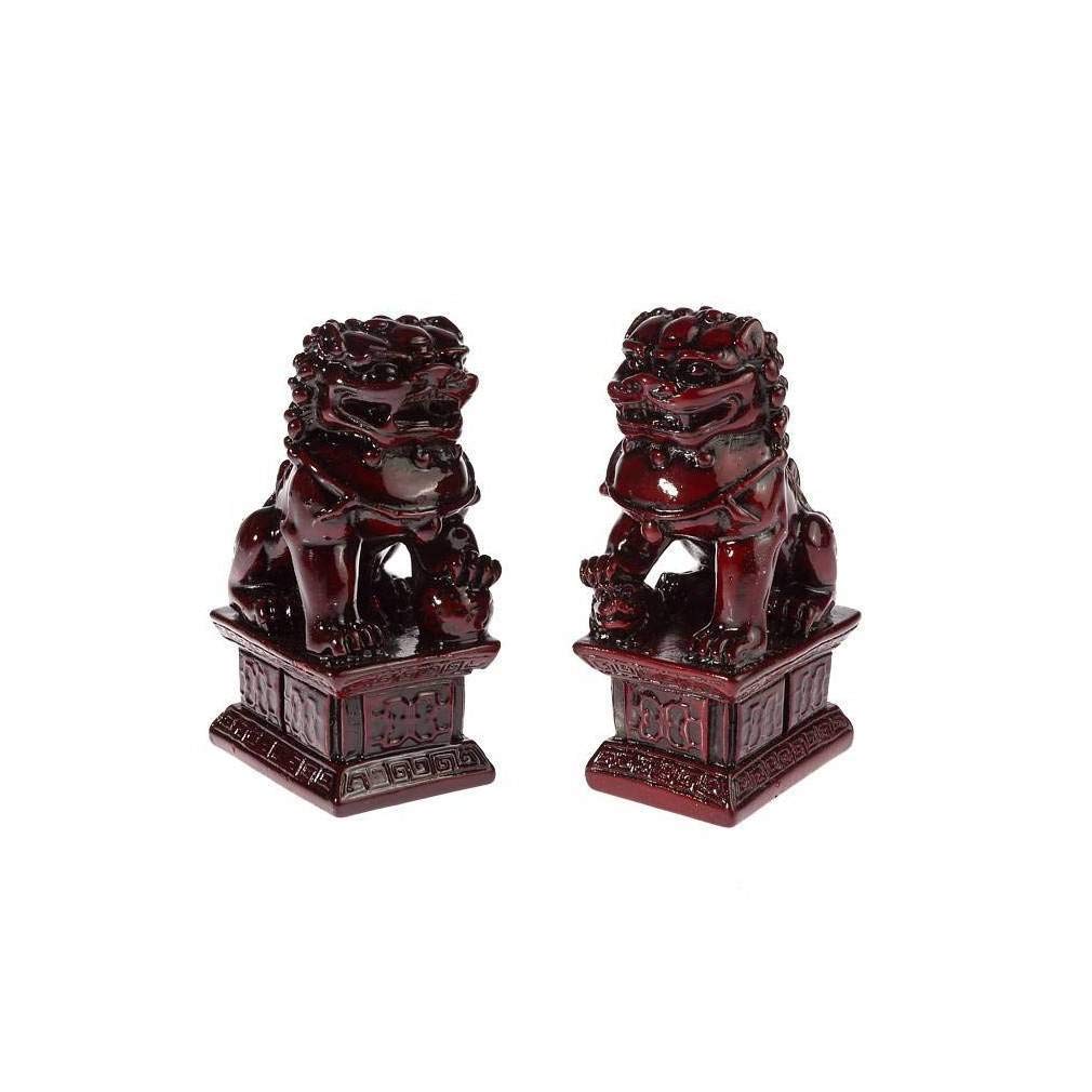 lachineuse - Statuetka chińskich lwów czerwona – 2 figurki fu psów – 10,5 x 6 x 4 cm – azjatycka chińska dekoracja – Feng Shui dekoracja do domu, biura, wnętrz, pomysł na prezent Chiny Azja