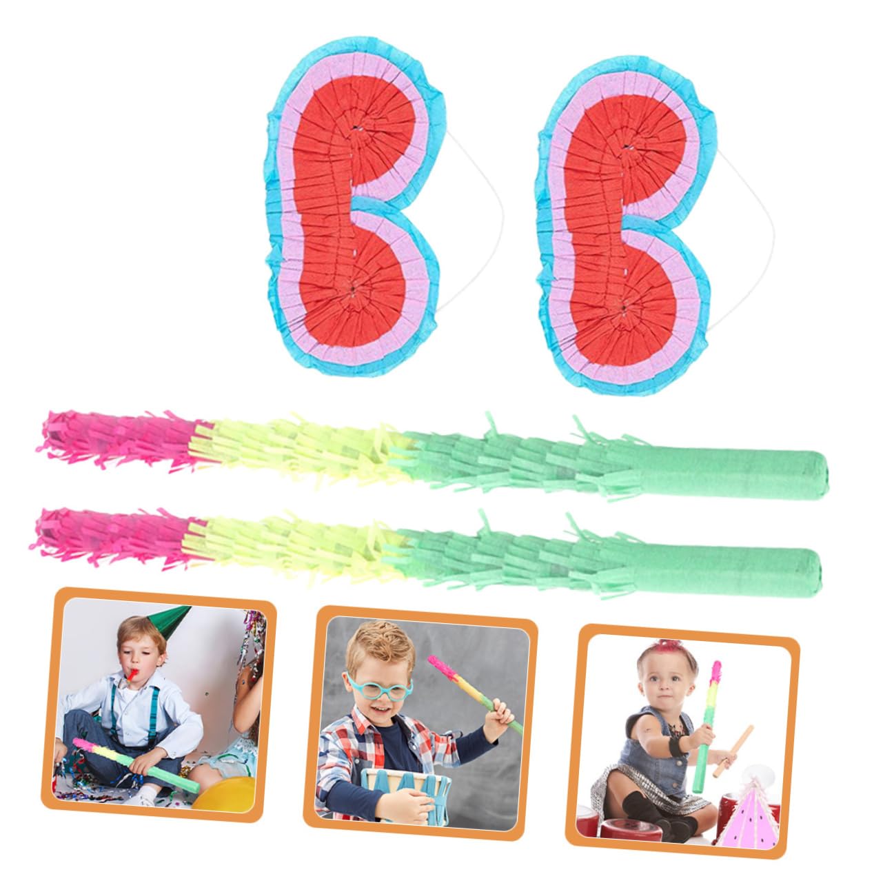 Ciieeo 8 Pz Oggetti Di Scena in Pinata Stecca Pinata Per Bambini Ornamenti Per Bambini Pignatta Per Occhiali Da Appendere Pignata 3 Pignatte Carta Coriandoli Forniture Per Feste Bambino