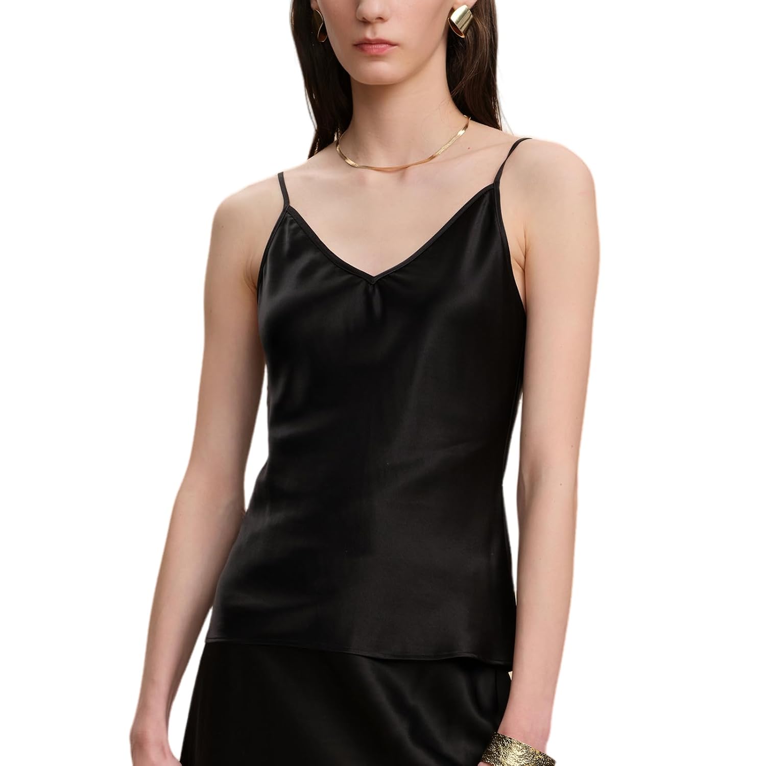 Womens Silk Camisole 19MM Pure Mulberry Silk Charmeuse Tank Tops Summer Sexy V Neck Basic Slim Fit Sleeveless