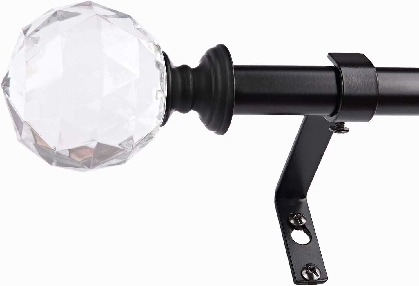 Coquilles 3/4 Inch Diameter Adjustable Curtain Metal Rod with Round Clear Acrylic Ball Finials，48 to 84 Inch Black