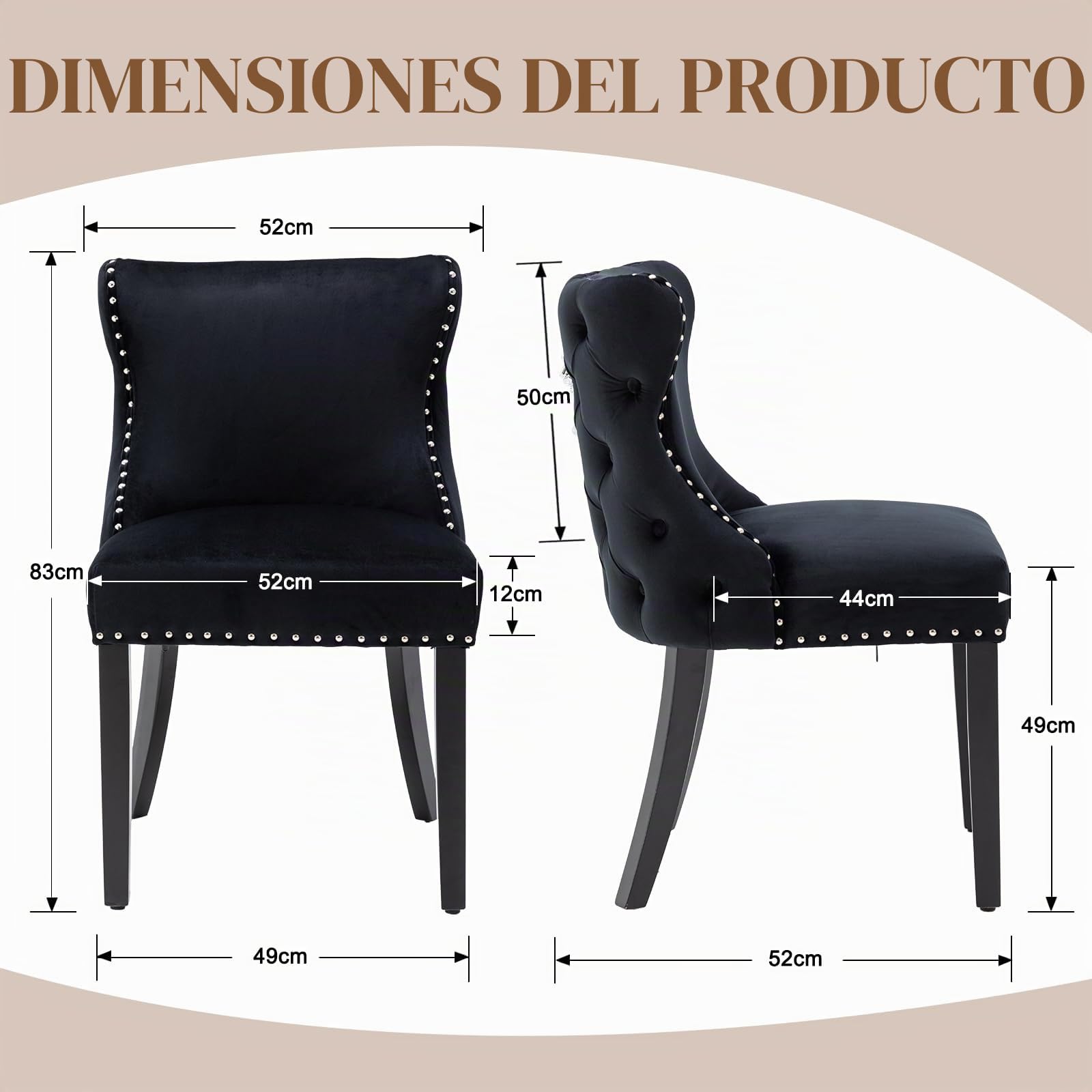chairus 2PCS Sillas de Comedor con Decoración de León, Negro
