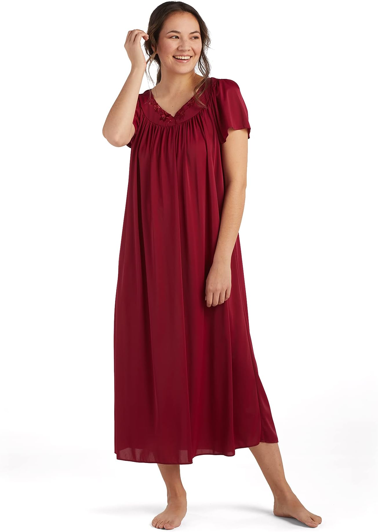 Miss ElaineNightgown - Women's Long Tricot Nightgown, Short Flutter Sleeves, Comfortable Lightweight Fabric, Sleepwear