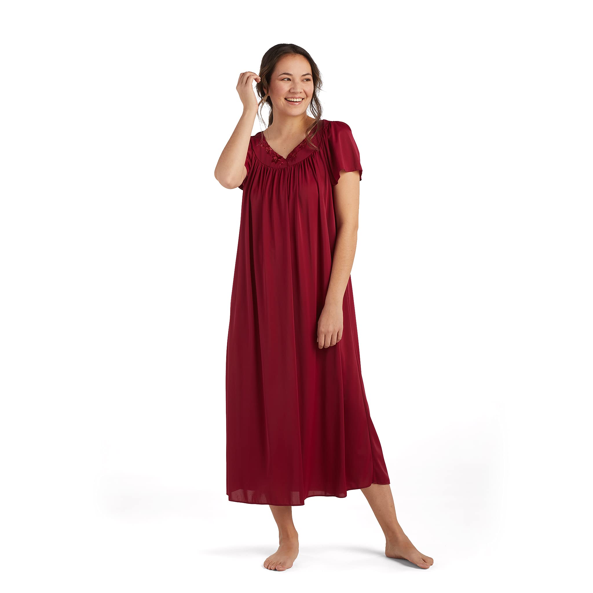 Miss ElaineNightgown - Women's Long Tricot Nightgown, Short Flutter Sleeves, Comfortable Lightweight Fabric, Sleepwear