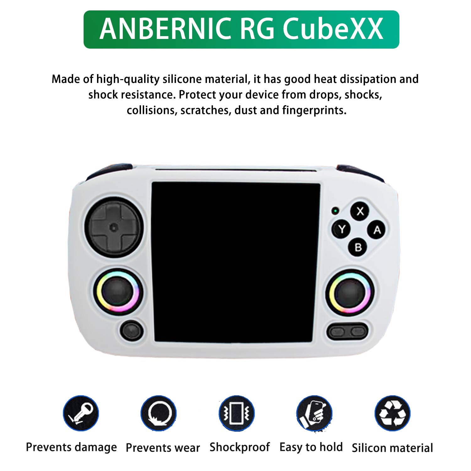 Case for ANBERNIC RG CubeXX,NOUKAJU Silicone Protective Cover,Drop-Proof,Scratch-Proof,Shock-Proof,Dust-Proof,Protective Case for RG CubeXX Retro Handheld Game Console(Off-White)