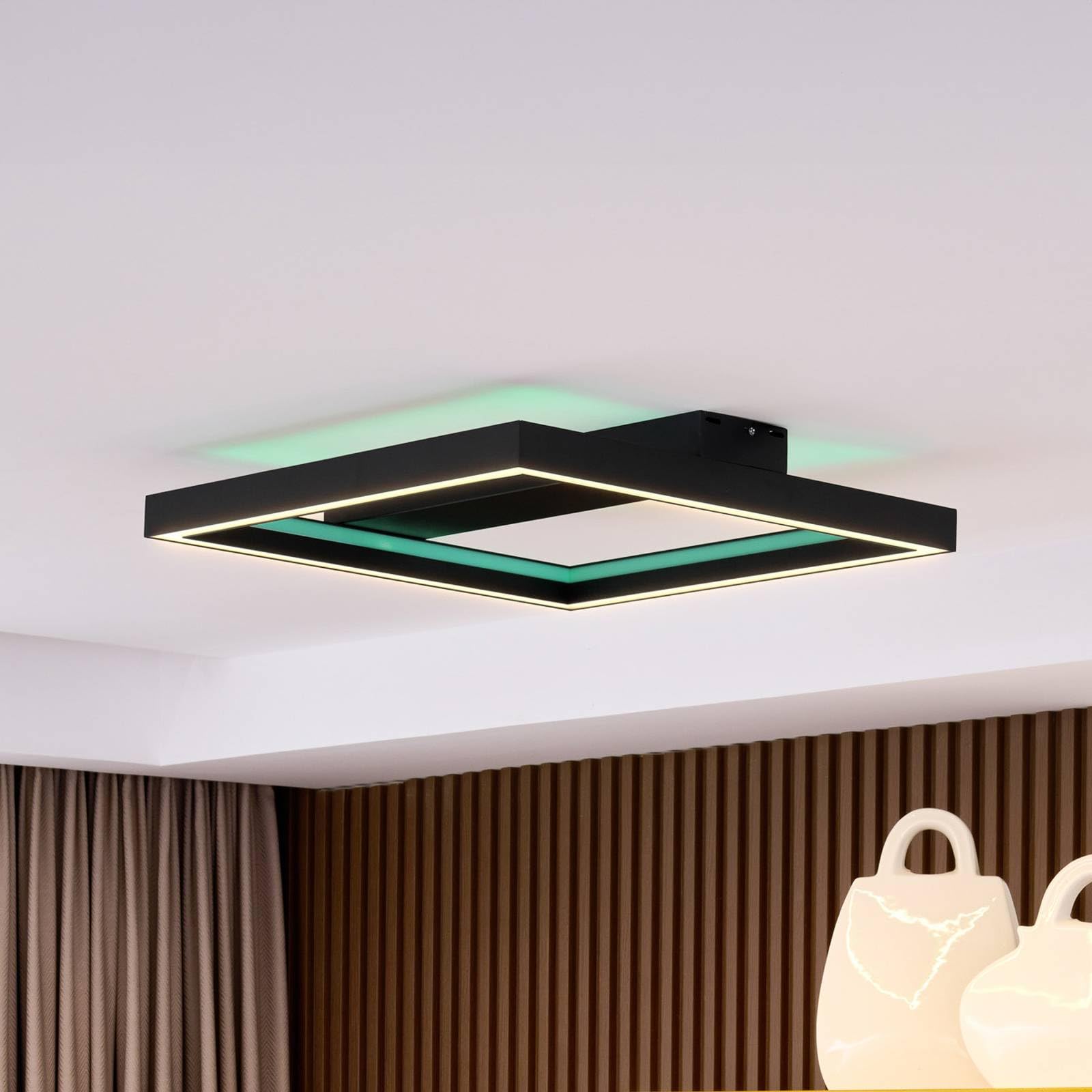 Lucande LED Deckenlampe dimmbar 50 cm, RGB Backlight wechselbare Lichtfarbe (2700-6500K) Fernbedienung App Steuerung Smart Home Wohnzimmerlampe