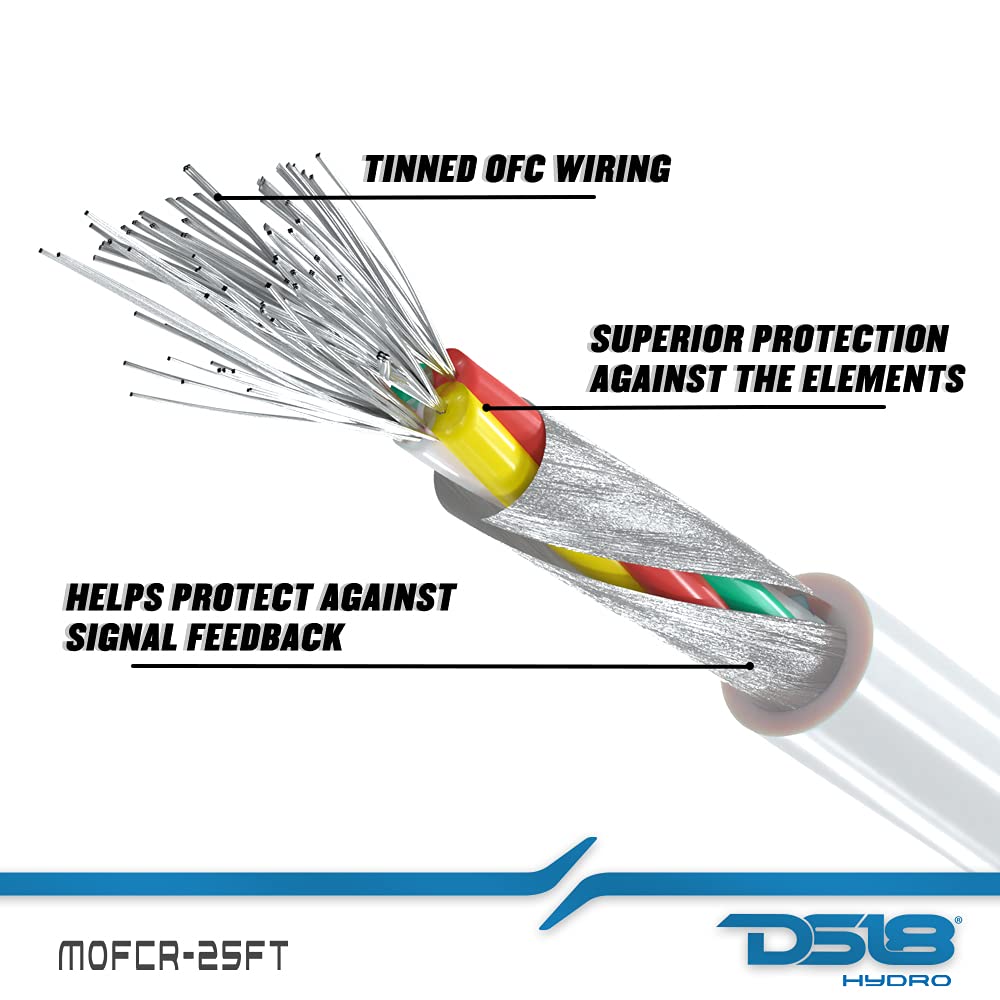 DS18 MOFCR-25FT 2 canales OFC Marine RCA Audio Cable estéreo - 25 pies