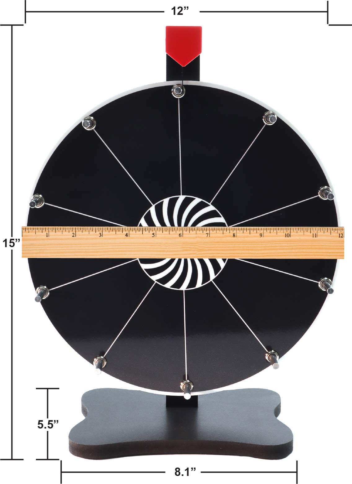 Whirl of Fun Prize Wheel 12 Inch BlackTabletop with Stand, 10 Slots